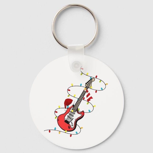 Electric Guitar Santa Claus Music Christmas Lover  Keychain (Front)