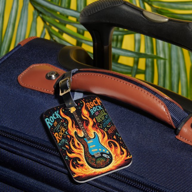 Electric guitar sparks vibrant creativity luggage tag (Front Insitu 1)