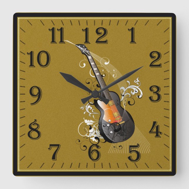 Electric Guitar Square Wall Clock (Front)
