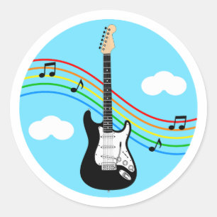 Electric Guitar Sticker Sky Rainbow Music Kids