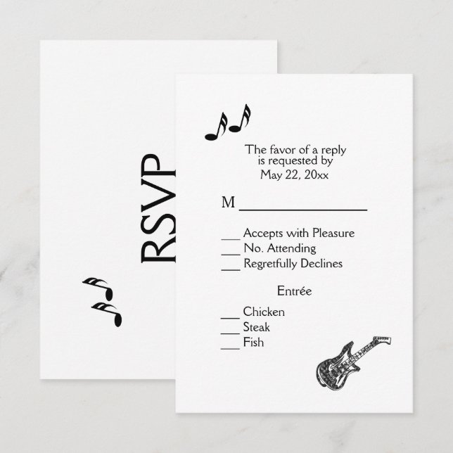 Electric Guitar Theme RSVP with Menu Choice (Front/Back)