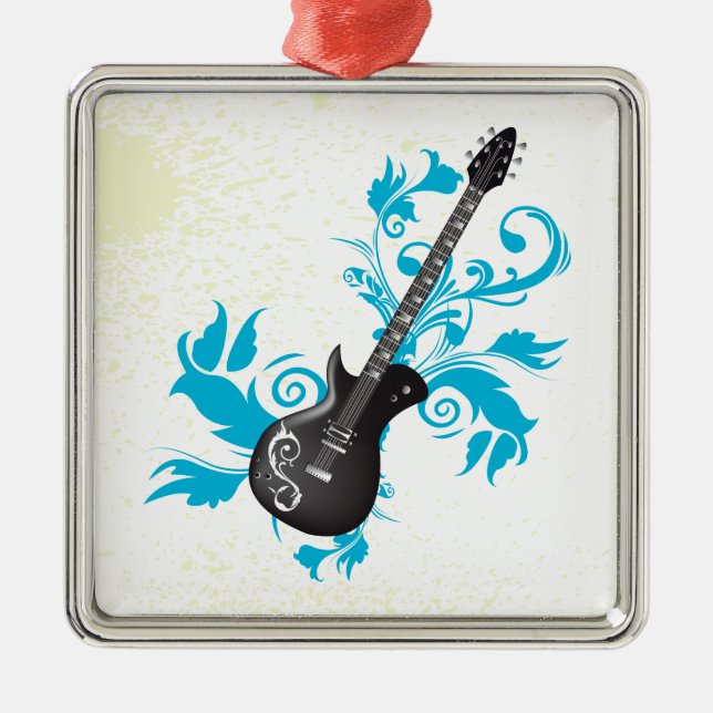 Electric guitar turquoise leaves custom ornament (Front)