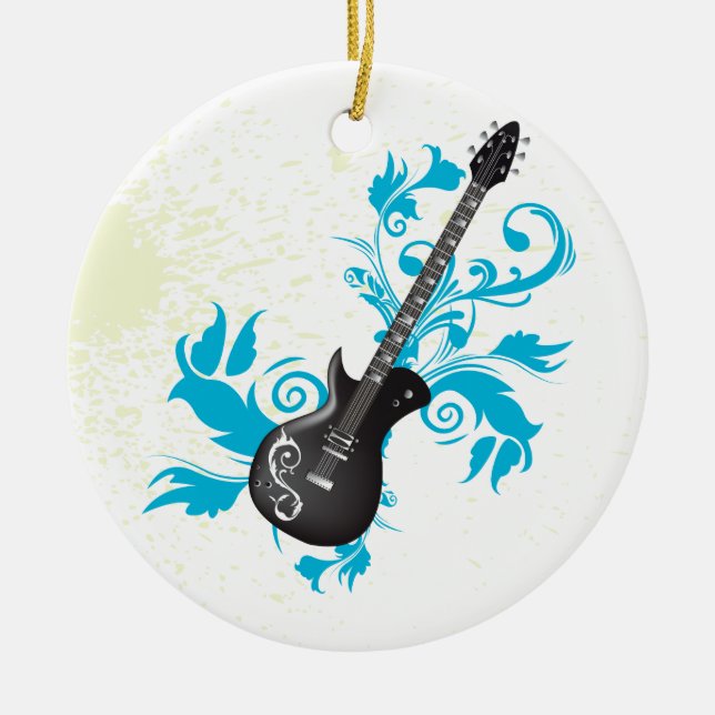Electric guitar turquoise leaves custom ornament (Front)