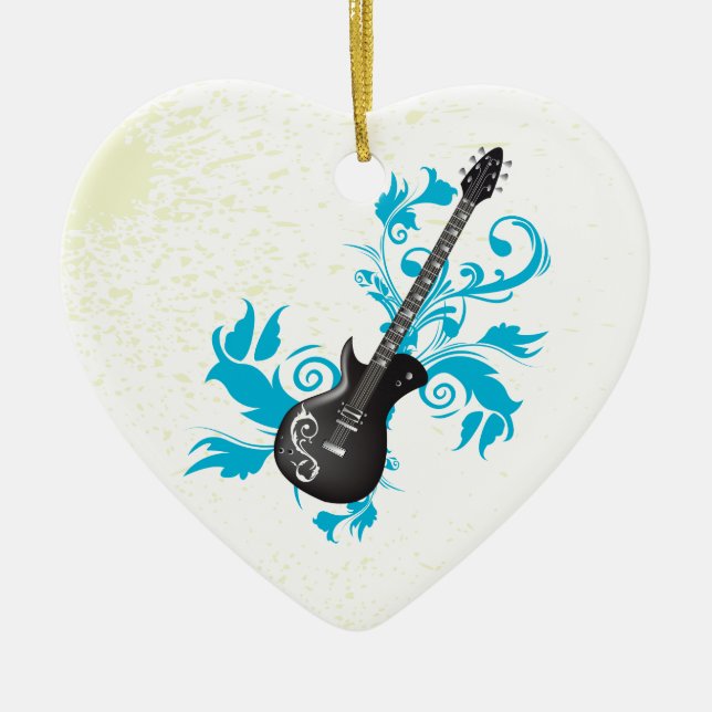 Electric guitar turquoise leaves custom ornament (Front)