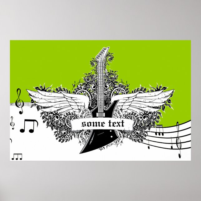 Electric guitar wings black white lime print (Front)