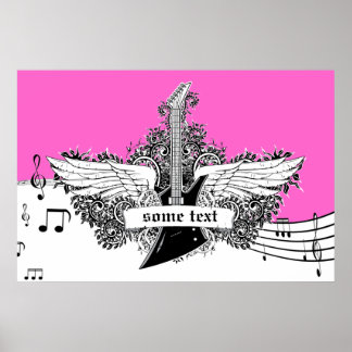 Electric guitar wings black white pink print
