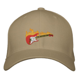Electric Guitar With Flames Embroidered Cap