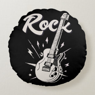 Electric guitar with rock word round pillow