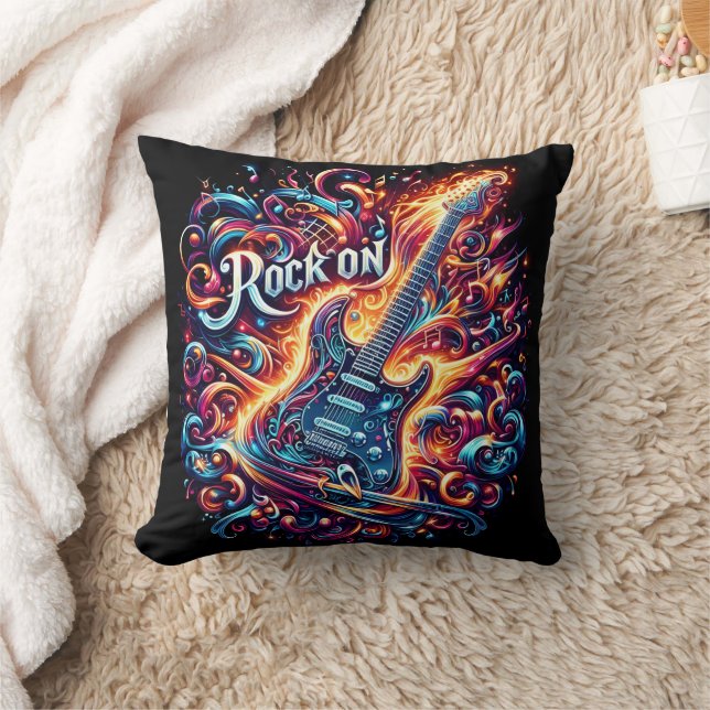 Electric guitar with vibrant swirls throw pillow (Blanket)