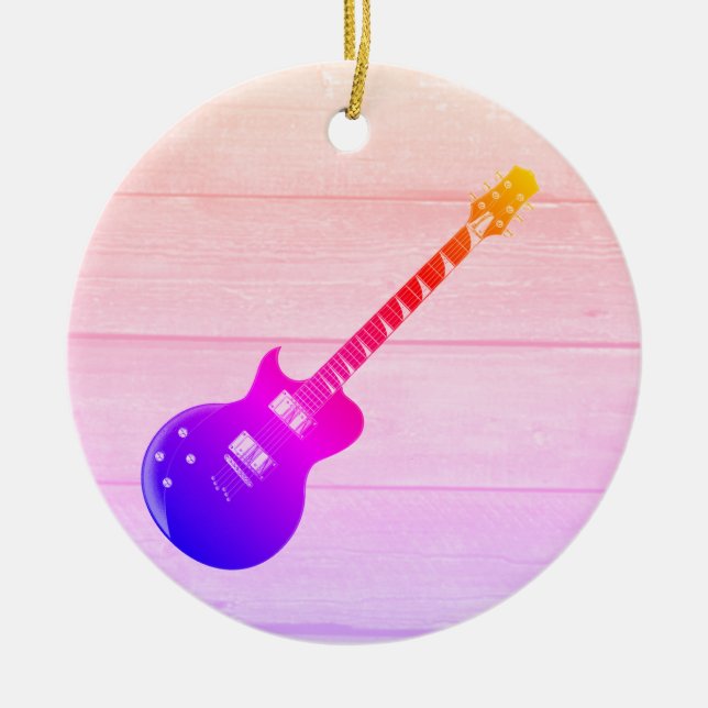 Electric Guitar & Wood Pop Art Ceramic Ornament (Front)