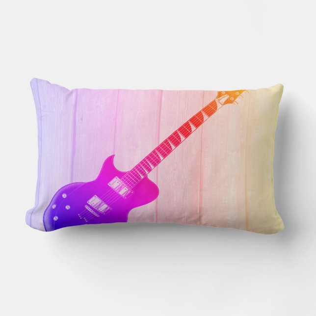 Electric Guitar & Wood Pop Art Lumbar Pillow (Front)