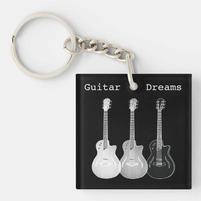 Electric guitars black and white  keychain (Front)
