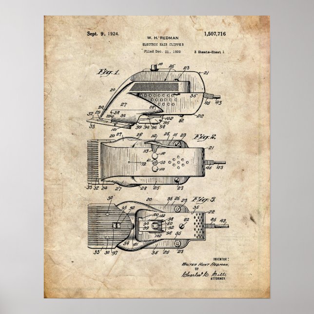 Electric Hair Clipper Patent Poster (Front)