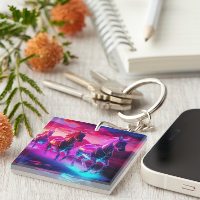 Electric Herd - Synthwave Horses Keychain (Front Right)