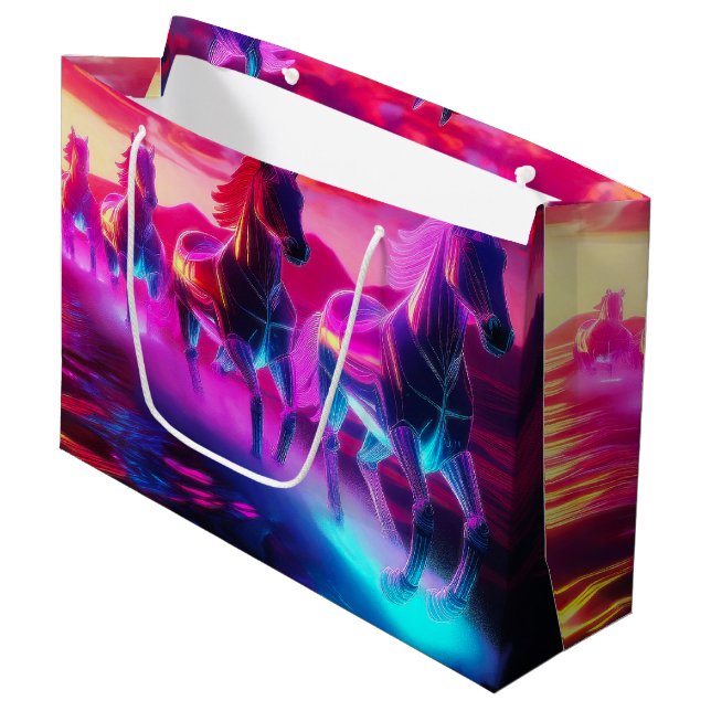 Electric Herd - Synthwave Horses Large Gift Bag (Front Angled)