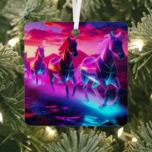 Electric Herd - Synthwave Horses Metal Ornament