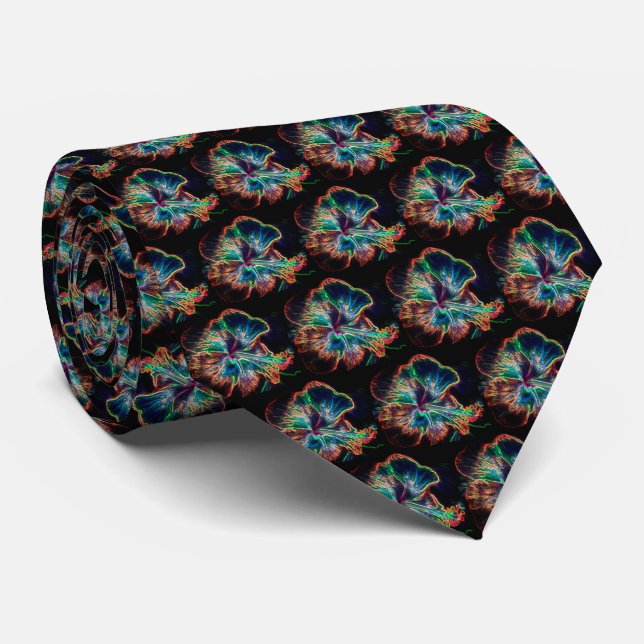 Electric Hibiscus Abstract Flower Art  Tie (Rolled)