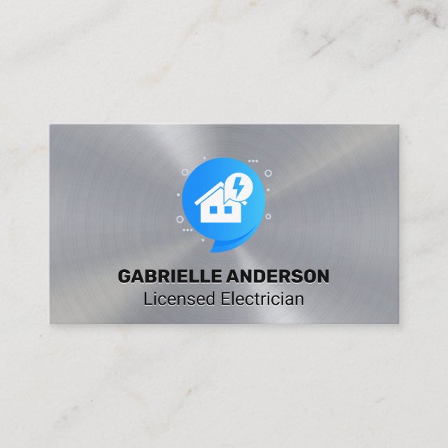 Electric Home Icon | Metallic Background Business Card (Front)