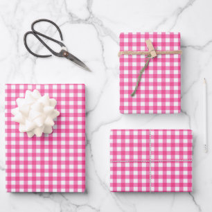 Electric Hot Pink Gingham Check Pattern  Wrapping Paper Sheet