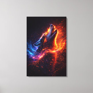 Electric Howl – Fire & Ice Wolf Canvas Print