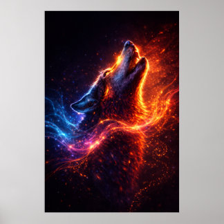 Electric Howl – Fire & Ice Wolf Poster