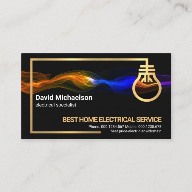 Electric Lightning Gold Electrical Circuit Frame Business Card (Front)