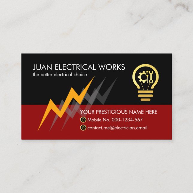 Electric Lightning Powers Electrician Service Business Card (Front)