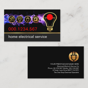 Electric Lightning Powers Up Gold Bulb Business Card
