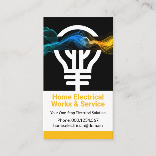 Electric Lightning Wave Striking Bulb Electrician Business Card (Front)