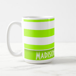 Electric Lime Green Stripes; Personalized Coffee Mug