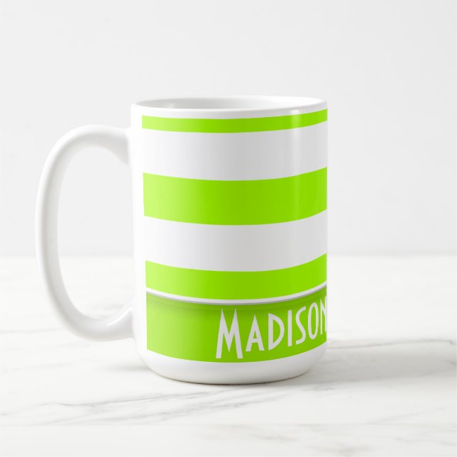 Electric Lime Green Stripes; Personalized Coffee Mug (Left)