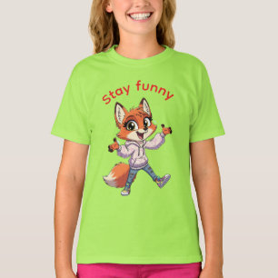 Electric Lime Stay Funny Cartoon Fox Tee