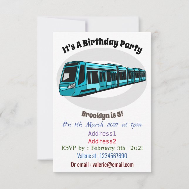 Electric locomotive cartoon illustration invitation (Front)