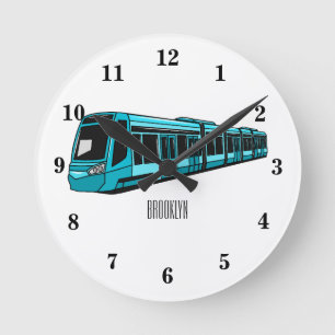 Electric locomotive cartoon illustration round clock