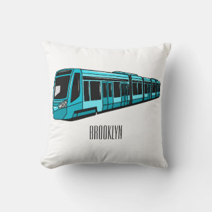 Electric locomotive cartoon illustration throw pillow