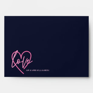 Electric Love Neon Pink Heart & Tropical Floral Envelope
