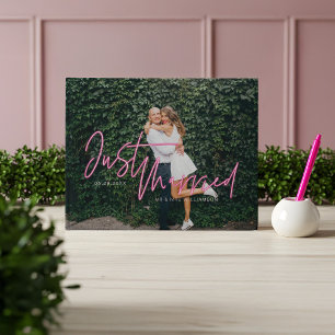 Electric Love Neon Pink Just Married Photo Guest Book