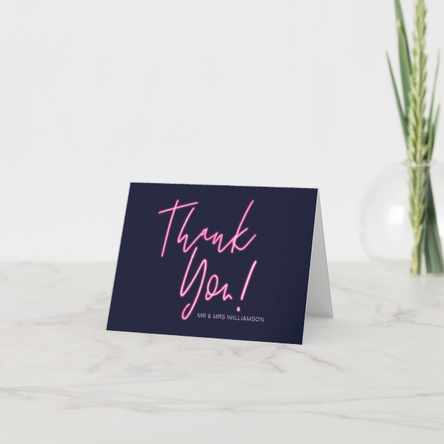 Electric Love Neon Pink Typographic & Heart Thank You Card (Front)