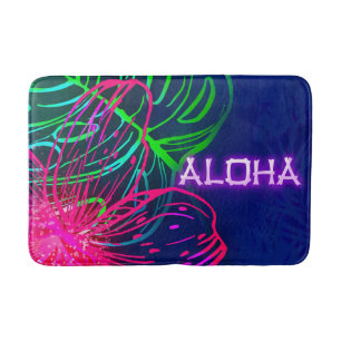 Electric Luau Tropical Night Neon Aloha Bath Mat