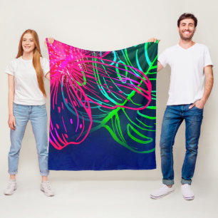 Electric Luau Tropical Night Neon Aloha Fleece Blanket