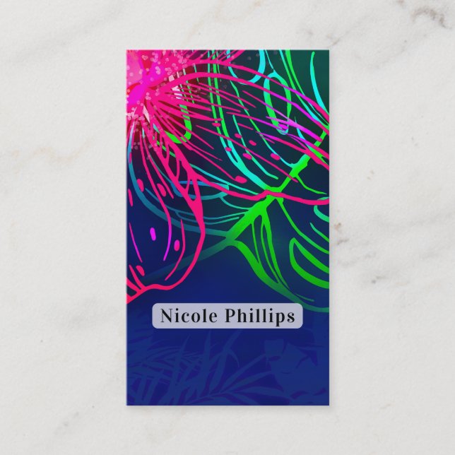 Electric Luau Tropical Night Neon Aloha Paradise Business Card (Front)