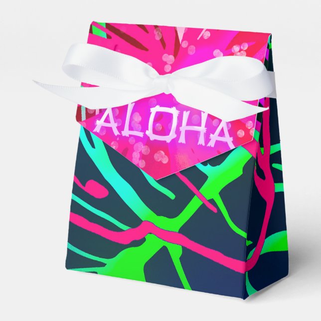 Electric Luau Tropical Night Neon Aloha Party Favor Box (Front Side)