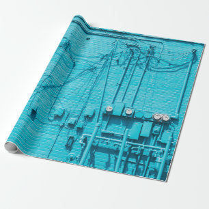 ELECTRIC METER ON BLUE BRICK WALL WRAPPING PAPER