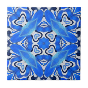 Electric navy blue white geometric pattern tile
