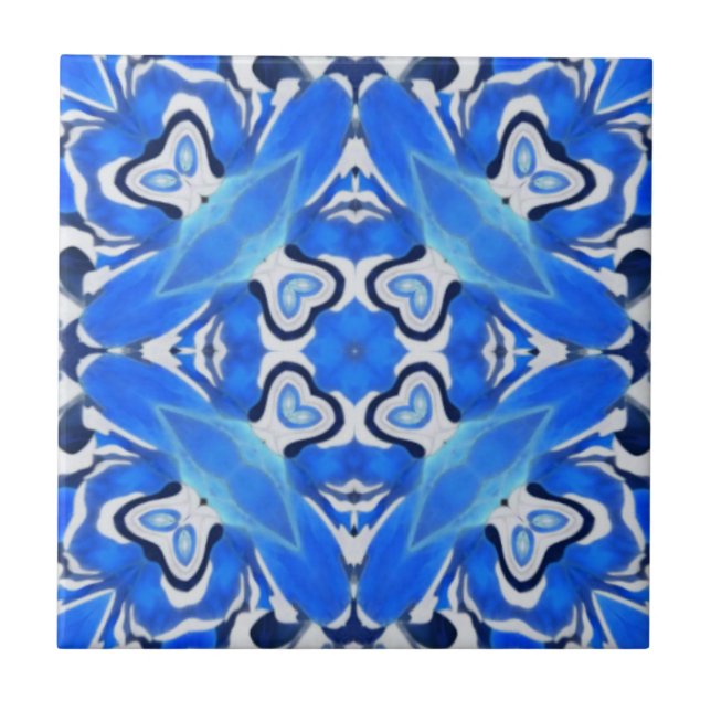 Electric navy blue white geometric pattern  tile (Front)