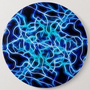 Electric Neon Blue Aqua Teal Lightning 6 Inch Round Button
