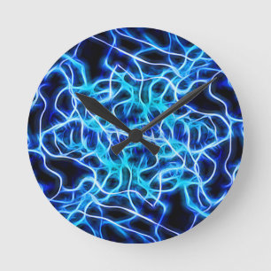 Electric Neon Blue Aqua Teal Lightning Round Clock