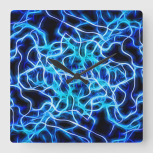 Electric Neon Blue Aqua Teal Lightning Square Wall Clock