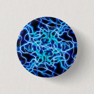 Electric Neon Blue Tesla Coil Lightning 1 Inch Round Button