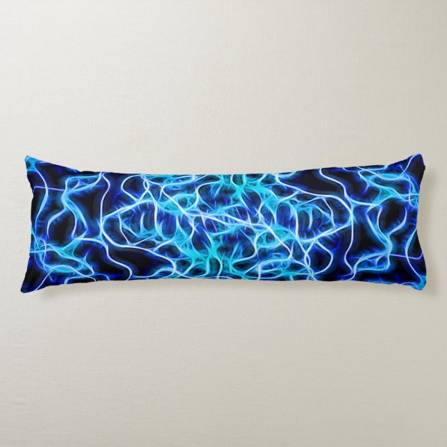 Electric Neon Blue Tesla Coil Lightning Body Pillow (Front)